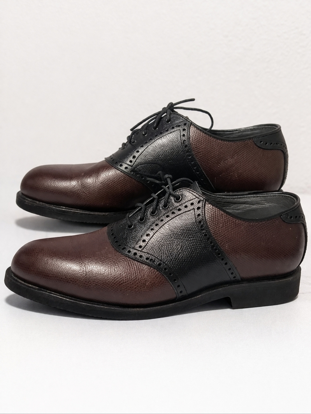 Footjoy Brown Black Saddle Golf Shoes Leather Wingtip Oxford Classic Two Tone